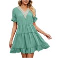 thumbnail image 2 of Pisexur Robe à Manches Courtes à Col en V Mode Femme Couleur Unie Confortable Ample Robe Décontractée à Manches Courtes avec Découpes en Dentelle Robe Femme, 2 of 9