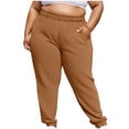 thumbnail image 1 of Women's Plus Size Pants High Waisted Drawstring Solid Color Sweatpants Elastic Taper Leg Lounge Joggers Pant Brown XXXXL, 1 of 6