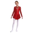 thumbnail image 3 of Yeahdor Kids Girls Figure Skating Dress Rhinestone Mesh Irregular Ballet Dan Dress Performance Dancewear Burgundy 8, 3 of 7