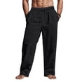 thumbnail image 2 of WRKEKC Casual Pants for Men Solid Color Spring Summer Thin Cotton Linen Look Leisure Straight Leg Tie Drawstring Trousers, 2 of 9