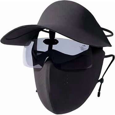 3-in-1 Sun Hat with Face Cover Breathable Wide Brim Hat with Neck Shield for Outdoor Use Black