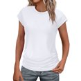 thumbnail image 1 of Plebaso T-shirts Décontractés pour Femmes d'Été à Manches Courtes Style Cap, Col Rond, Couleur Unie, Coupe Ample, T-Shirt Basique pour Femmes, 1 of 7