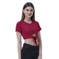 thumbnail image 4 of Moomaya T-Shirt Court à Nœud devant pour Femmes, Manches Courtes, Col Rond, Haut Noué, 4 of 7