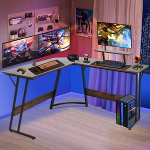 Bureau de jeu en forme de L 50 Bureau d'ordinateur d'angle Inches, bureau à la maison avec grande table de jeu de bureau pour la maison et le lieu de travail,Brown