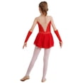 thumbnail image 4 of JanJean Robe Justaucorps de Patinage Artistique Sans Manches pour Filles Enfants en Maille à Strass avec Empiècement, et Gants, Costume de Compétition Rouge 10, 4 of 7