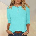 thumbnail image 2 of Yuyuzo Womens 3/4 Sleeve Tops Basic Button Crew Neck Solid Color Loose Fitted Tunics Tee Blouses, 2 of 5