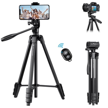 K&F Concept Trépied de Téléphone avec Caméra 60 Pouces, 1,34 Lb Ultraléger avec Télécommande et Support pour Cellulaire, Panorama à 360°, Interface pour Chaussures Froides, Portable pour Voyage