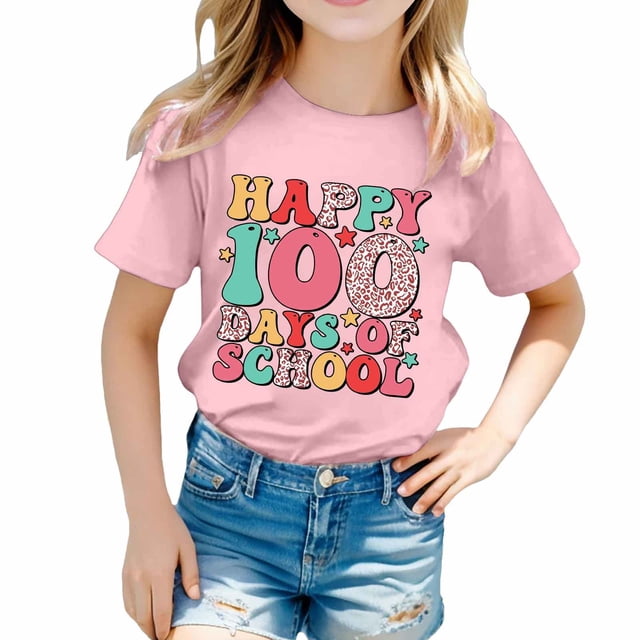 MEZZALL T-Shirts Imprimés pour Enfants Saison Scolaire Col Rond T-Shirt à Manches Courtes pour Garçons Filles Tee Hauts Mignon, 6-7 Ans