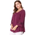 thumbnail image 3 of GRACE & GRANDEUR Women's Plus Size  Casual Solid Raglan Sleeves Tops Purple 2X, 3 of 6