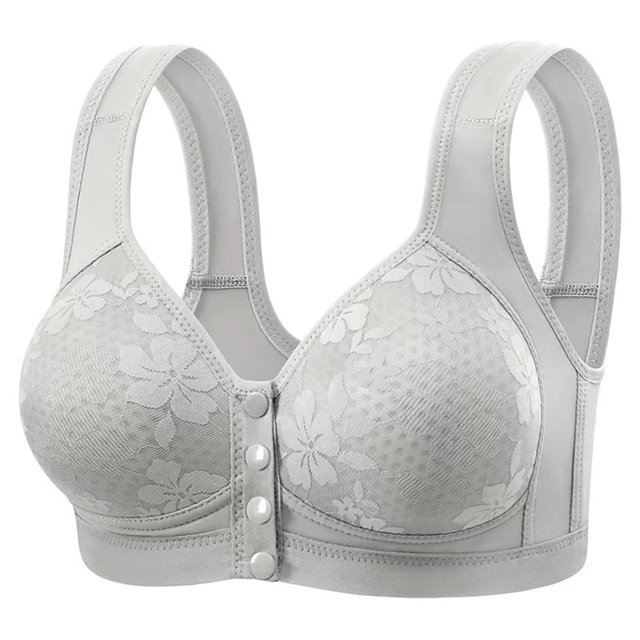 VEKDONE Woman's Lace Fashion Thin Style Ventilate Front Buckle Bra Without Steel Rim Silver 36/80BC