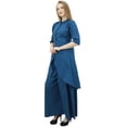 thumbnail image 4 of Phagun Vêtements Indiens Kurta Kurti Asymétrique Uni Bleu Sarcelle avec Pantalon Palazzo-18, 4 of 6