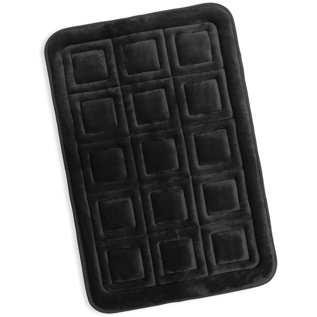 Clara Clark Bathroom Rugs, Velvet Memory Foam Bath Mat, Ultra Soft Non Slip and Absorbent - Waffled - Large - Black