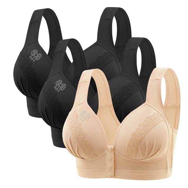 FAIWAD 3Pc Wireless Bras for Women Plus Size Full Coverage Front Closure Bralettes No Underwire Breathable Everyday Bra