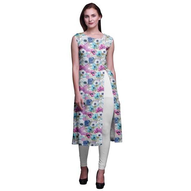 Bimba Printed Straight Tunic DressesForWomen Sleeveless Side Slit Kurti