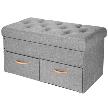 Ottomane de Rangement Pliable de 31 Pouces avec 2 Tiroirs, Banc-Coffre Repose-Pieds Tabouret, Gris
