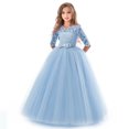 thumbnail image 1 of Robe Longue en Dentelle Florale Vintage pour Filles Manches 3/4 Robe de Soirée de Mariage Robe de Danse Formelle, 1 of 5
