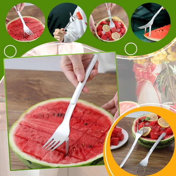 Watermelon Cutter 2-in-1 Watermelon Fork Slicers Summer Watermelon Cutting Artifact Stainless Steel Fruit Forks Slicers Knife for Family Parties Camping