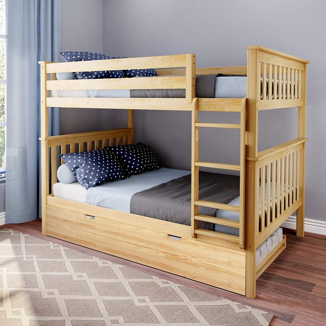 BEDSMART Solid Wood Full Over Full Bunk Bed With Trundle | Natural