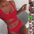thumbnail image 1 of Neinkie Womens Scoop Neck Cutout Front Ruched Back High Cut Monokini One Piece Swimsuit, 1 of 7