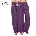 thumbnail image 2 of FNFYFH Clearance Ladies Plus Size Casual Long Linen Pants Solid, 2 of 5