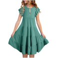 thumbnail image 3 of Milgrthf Robes Filles Enfants Été Robe à Manches à Volants à Double Couche 6-12 Ans Vert, 3 of 8