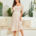 thumbnail image 4 of MEZZALL Robe Femme Florale à Encolure Carrée Robes Midi Robe de Maternité Enceinte Décontractée Robe Trapèze Longue Fluide à Smocks Confort Tenue Quotidienne L, 4 of 6