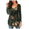 thumbnail image 2 of CEHVOM Mode Femmes T-Shirt Décontracté à Manches Trois-Quarts Imprimé Col en V Ample Blouse Tops Liquidation, 2 of 4