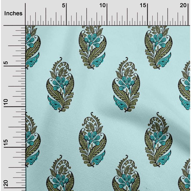 oneOone Cotton Poplin Fabric Leaves & Floral Block Printed Craft Fabric BTY 42 Inch Wide