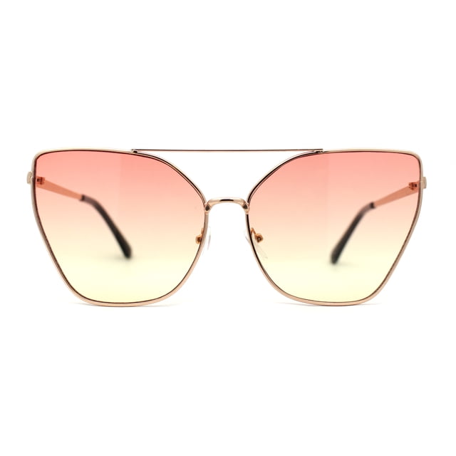 Womens Oversize Metal Rim Cat Eye Designer Sunglasses Gold Orange Yellow