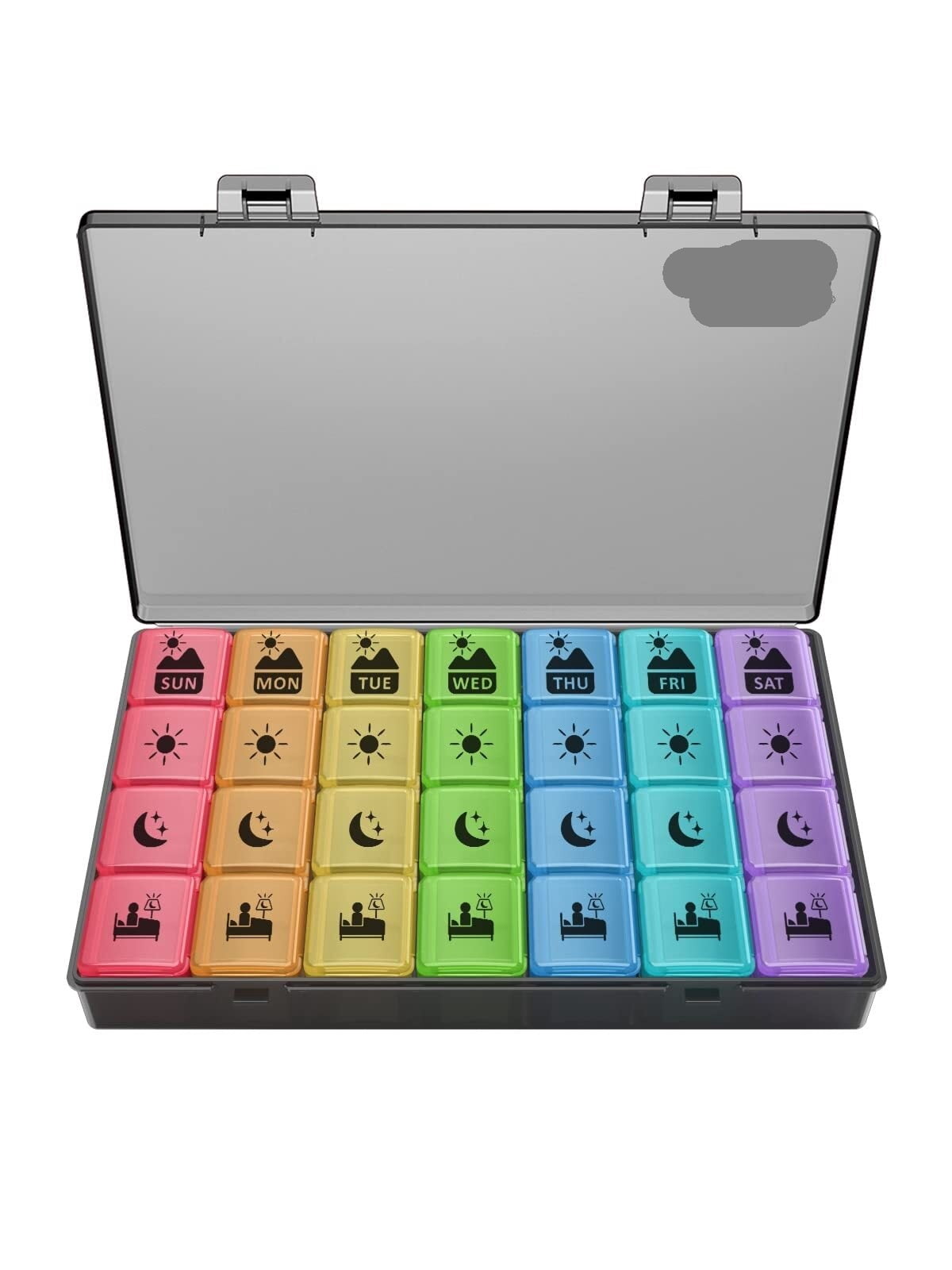 WANGQI Extra Large Weekly Pill Organizer 4 Times a Day,Large Pill Box, 7 Day Medicine Organizer,Black Pill case for Vitamin/Fish Oil/Supplements
