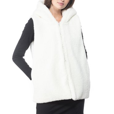 Inc International Concepts Veste à Capuche en Fausse Fourrure Ivoire