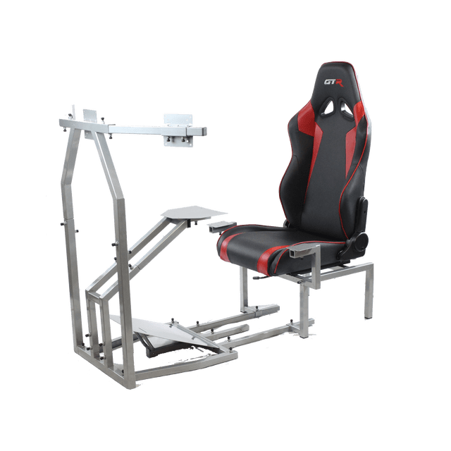 GTR Simulator CRJ Modèle de Cockpit de Simulateur de Vol Cadre Argenté avec Siège Noir/rouge