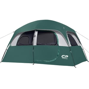 CAMPROS CP Tent-6-Person-Camping-Tents, 6 Person, Waterproof Windproof Family Tent with Top Rainfly, 4 Large Mesh Windows, Double Layer, Easy Set Up, Portable with Carry Bag - Red For Camping & Hiking