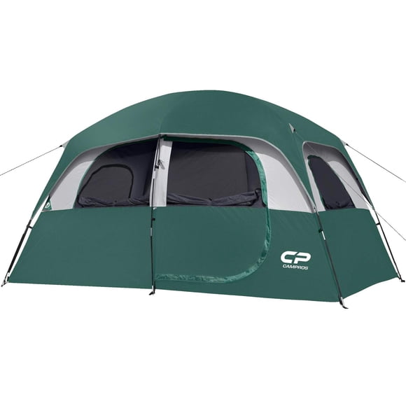 CAMPROS CP Tent-6-Person-Camping-Tents, 6 Person, Waterproof Windproof Family Tent with Top Rainfly, 4 Large Mesh Windows, Double Layer, Easy Set Up, Portable with Carry Bag - Red For Camping & Hiking