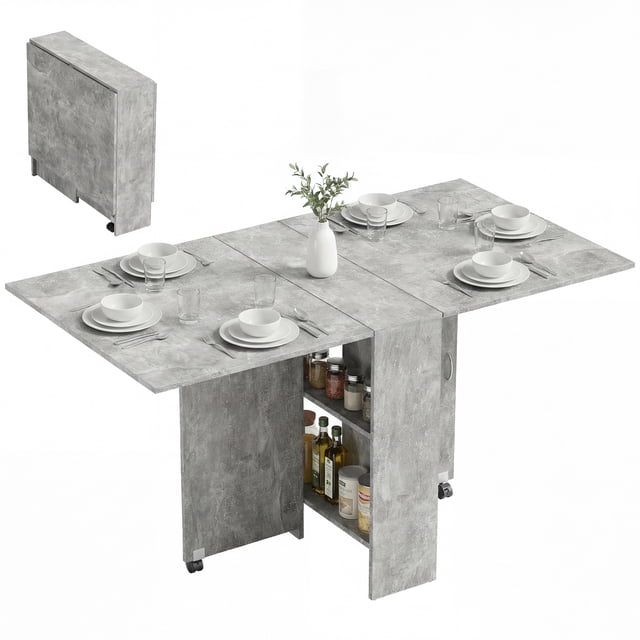 HOMCOM Folding Dining Table, Drop Leaf Table with 2-tier Shelves