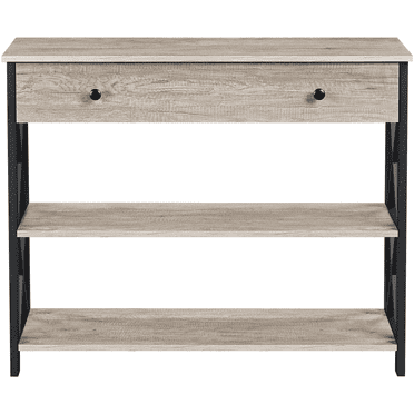FullFurnique Vintage Wooden Console Table with 1 Drawer and 2 Open Shelves, Gray