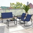 thumbnail image 4 of Costway 4 PCS Patio Rocking Set 2 Rocking Chairs & Loveseat with Glass-Top Table Outdoor Navy, 4 of 10