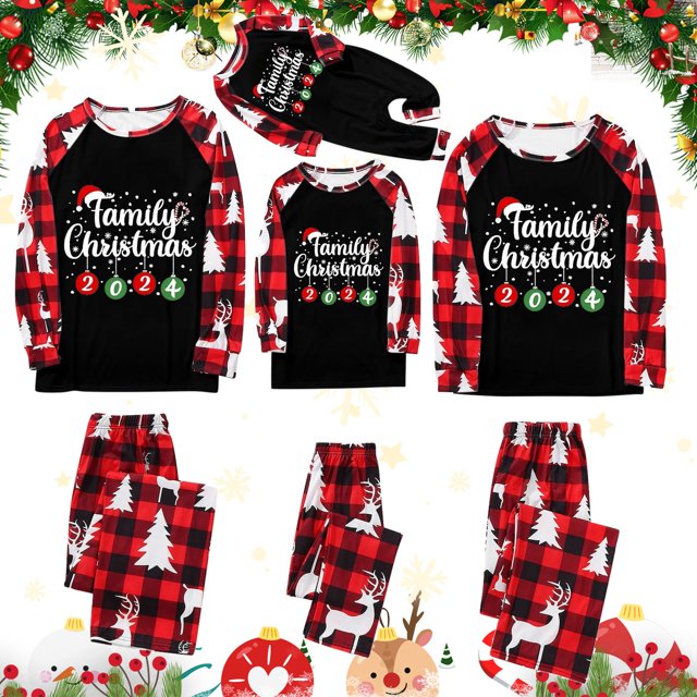 Pyjamas de Noël Assortis pour Famille Noël 2024 Famille Imprimé de Noël Chandail à Manches Longues Décontracté Col Rond Chandail à Capuchon pour Femmes Pyjamas de Noël pour Femmes Blanc Maman Taille:S