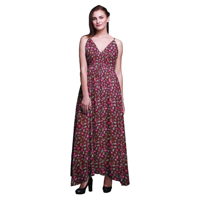 Bimba Robe de Plage Bohème Longue Sans Manches à Bretelles Imprimée Florale pour Femme - Petit
