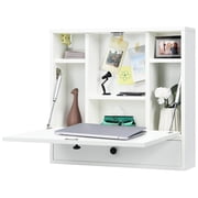 Giantex Bureau flottant, petit bureau d'ordinateur mural avec tiroir de rangement & Tablettes, bureau d'écriture convertible avec bureau pliable pour le bureau à domicile