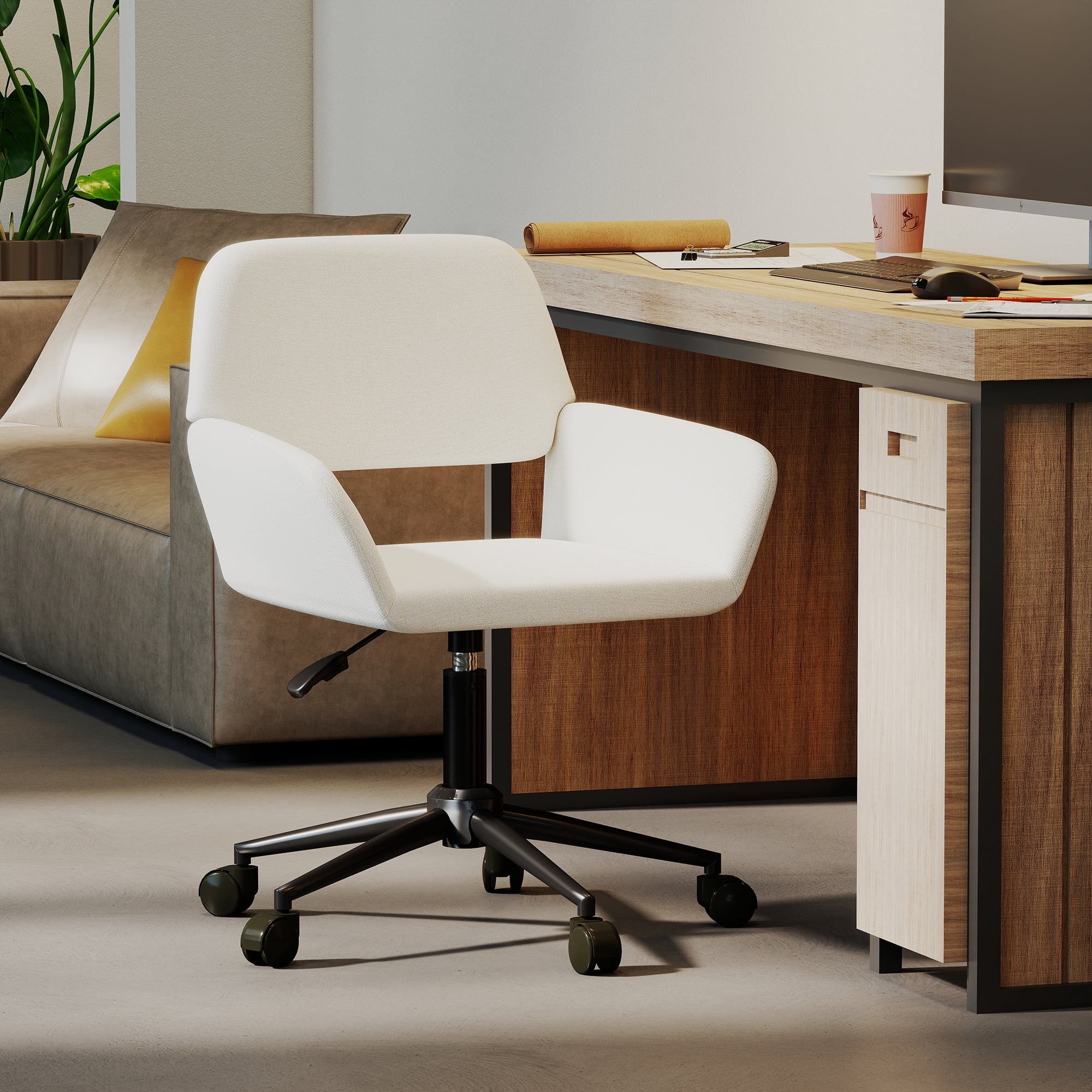 Homy Casa Chaise de Bureau Pivotante 24 po, 1 Pièce, Fauteuil de Bureau Réglable en Chenille avec Base en Métal pour Bureau, Coiffeuse, Étude, Beige