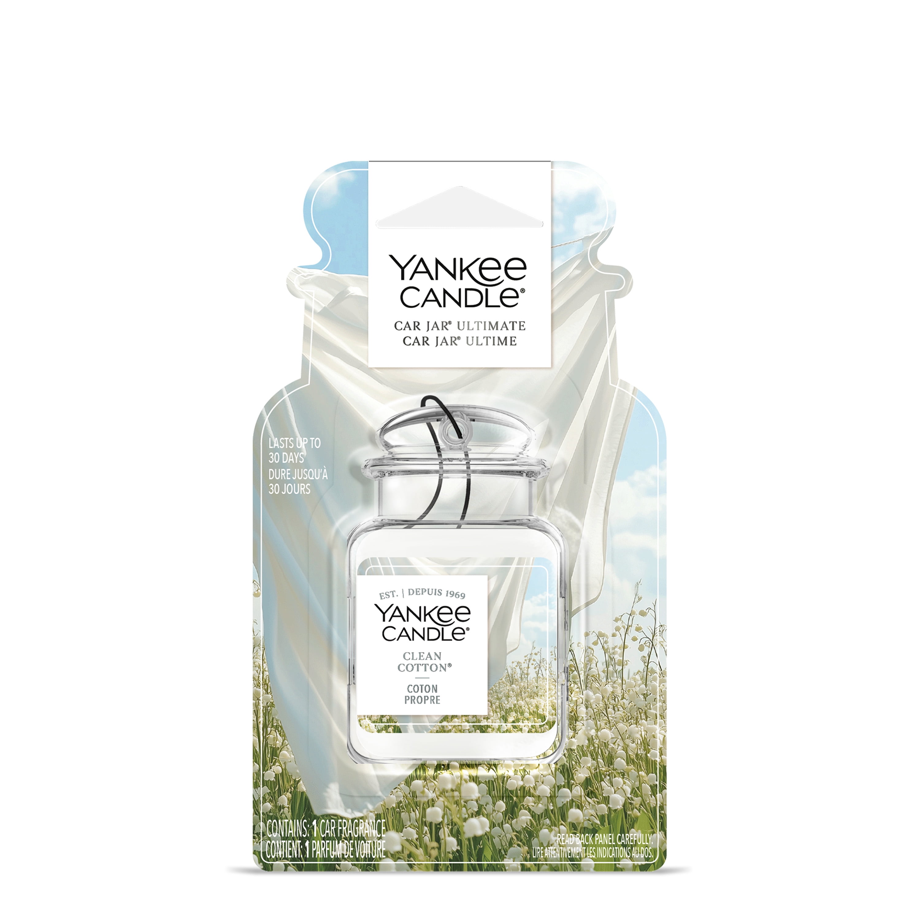 Désodorisant de voiture Yankee Candle Car Jar Ultimate, parfum Cotton propre - neutralise les odeurs jusqu’à 30 jours