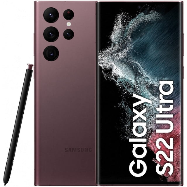 Refurbished Samsung Galaxy S22 Ultra 5G - 256GB – Burgundy – 108MP Quad Rear & 40MP Front Camera - Fully Unlocked Smartphone - Excellent Condition