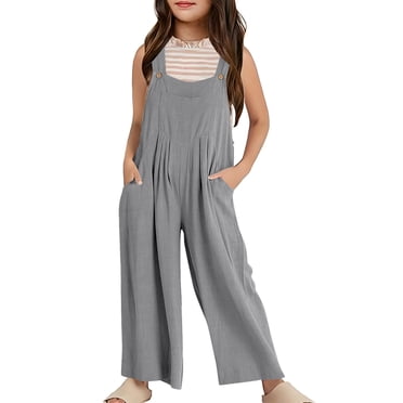 MIASHUI Combinaison Tendance pour Filles Été Sans Manches Jambe Grand Décontractée Barboteuse avec Poches Salopette Confortable et Ample pour Tout-Petits et Enfants