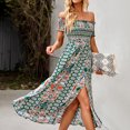 thumbnail image 1 of ANGGREK One Piece Off Shoulder Dress, Off Shoulder Slit Long Dress Floral Printed For Daily Life, 1 of 5