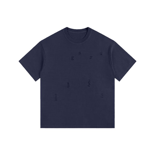 ShomPort T-Shirts à Manches Courtes pour Hommes Col Rond Classique Manches Courtes Décontracté Trous Déchirés Chemises Surdimensionnées