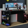 thumbnail image 1 of Madesa Large Modern Gaming Computer Desk 53 Inch with 5 Shelves Cable Management Student Study Wooden Table Home Office Gamer Desk for Kids and Adults - Black, 1 of 5