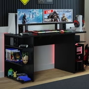 Madesa Large Modern Gaming Computer Desk 53 Inch with 5 Shelves Cable Management Student Study Wooden Table Home Office Gamer Desk for Kids and Adults - Black