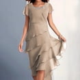 thumbnail image 1 of LSLJS Women Mode Été Couleur Unie Patchwork Chiffon Manches Courtes Col Rond Dress, Robe d'Été Plage Dresses, 1 of 6