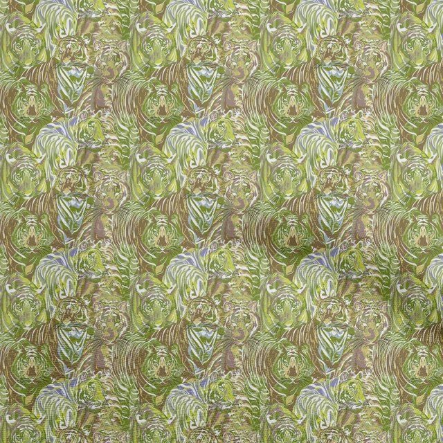 oneOoneSilkTabbyGreenFabricAnimalDressMaterialFabricPrintFabricByTheYard42InchWide